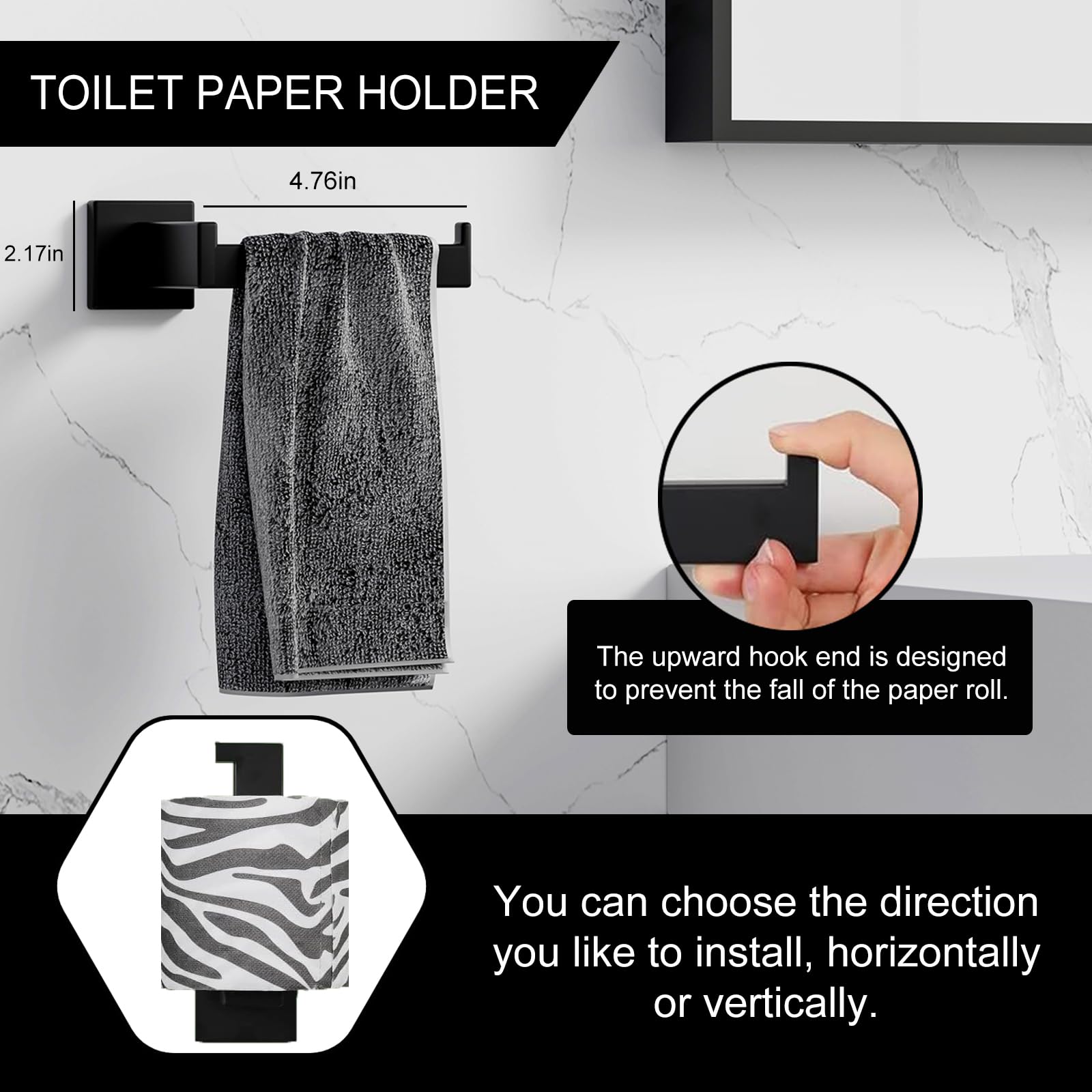 5-Pieces Matte Black Bathroom Hardware Accessories Set, Sus304 Stainless Steel Bath Towel Bar Set, 24 Inch Towel Racks For Bathr